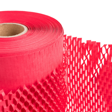 Крафт бумага сотовая 30 см х 20 м Honeycomb, красная в рулоне