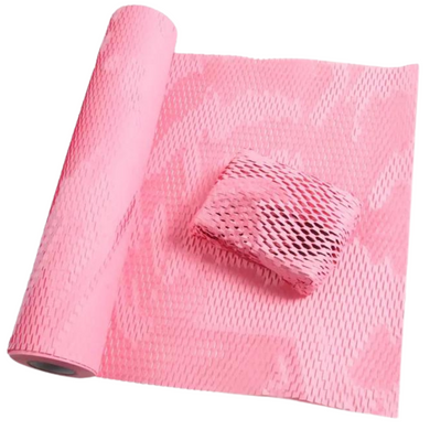 Крафт бумага сотовая 30 см х 20 м Honeycomb, розовая в рулоне