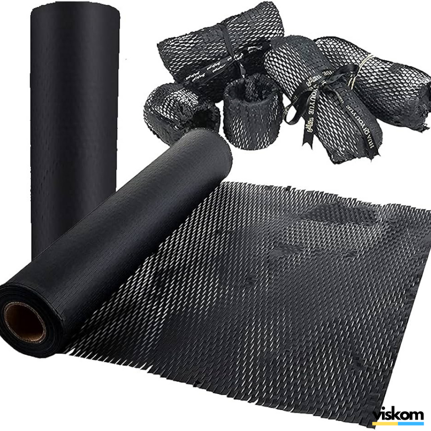 Крафт бумага сотовая 30 см х 50 м Honeycomb, черная в рулоне 3050bl фото