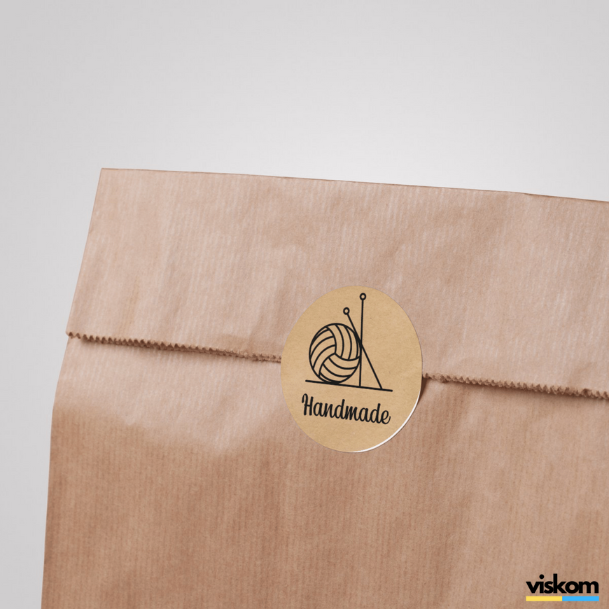 Kraft label ⌀50 mm &laquo;Handmade 12&raquo; (250 pcs/roll) self-adhesive 50brownhandmade12 photo