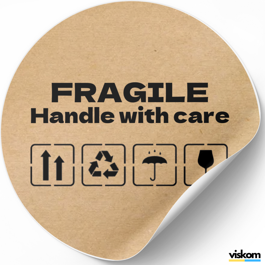 Etykieta Kraft ⌀50 mm &laquo;Fragile 03&raquo; (250 szt./rolka) samoprzylepna 50brownfragile03 photo