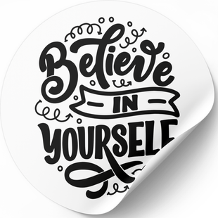 Beyaz etiket ⌀50 mm &laquo;Believe in yourself&raquo; (250 adet/rulo) kendinden yapışkanlı 50whiteBelieveinyourself photo