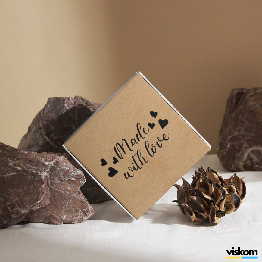 Этикетка крафт 100x100 мм &laquo;Made with love 02&raquo; (100 шт/рулон) самоклеющаяся 100100brownmadewithlove02 фото