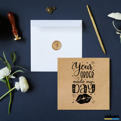 Етикетка крафт 100x100 мм "Your order made my day" (100 шт/рулон) з друком, самоклеюча Viskom 100100order photo