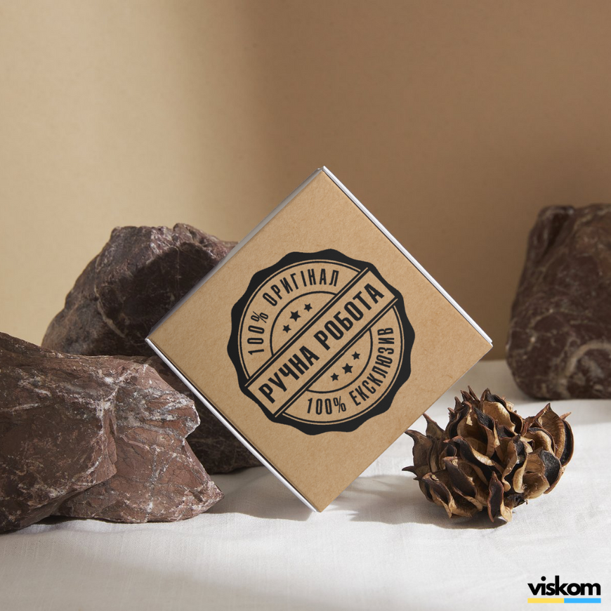 Kraft etiket 100x100 mm &laquo;Ручна Робота 06&raquo; (100 adet/rulo) kendinden yapışkanlı 100100brownruchnarobota06 photo