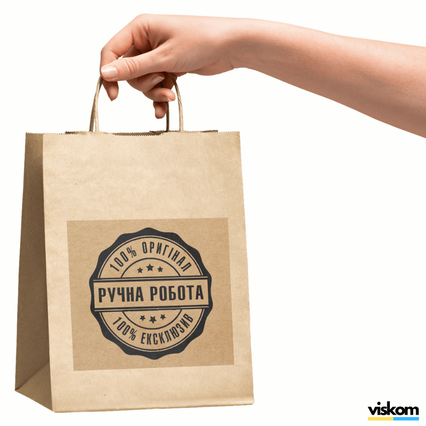 Kraft etiket 100x100 mm &laquo;Ручна Робота 06&raquo; (100 adet/rulo) kendinden yapışkanlı 100100brownruchnarobota06 photo