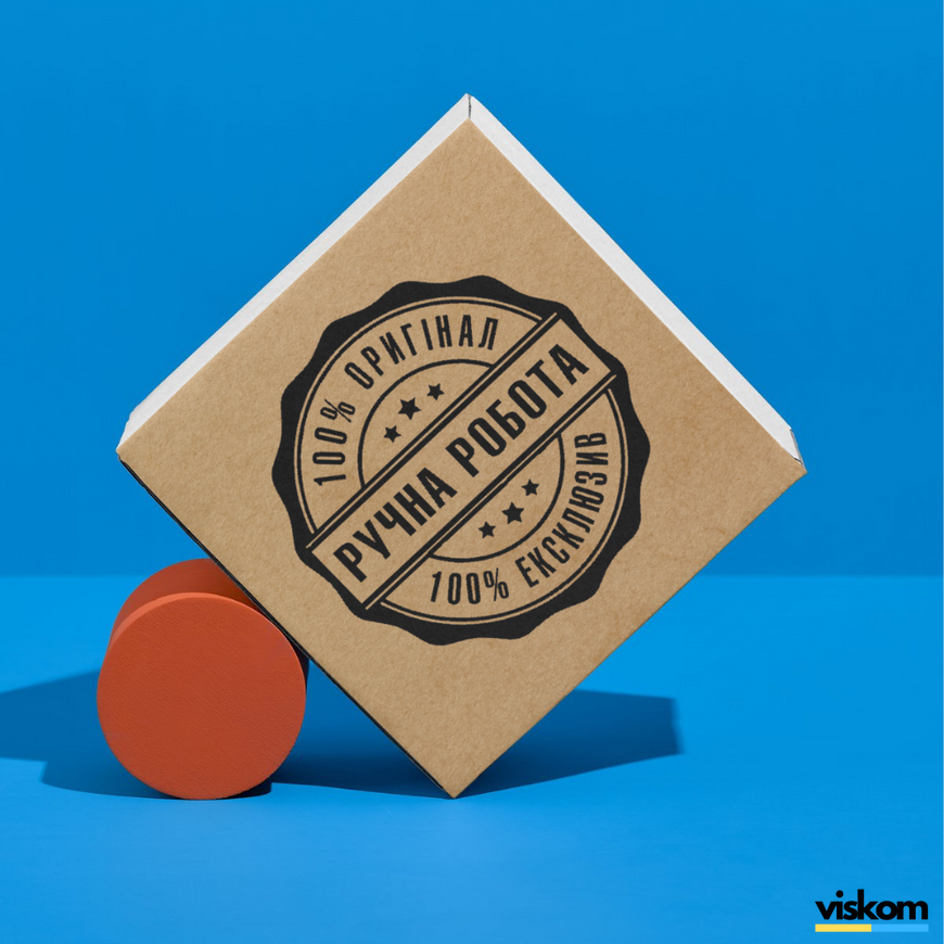 Kraft etiket 100x100 mm &laquo;Ручна Робота 06&raquo; (100 adet/rulo) kendinden yapışkanlı 100100brownruchnarobota06 photo