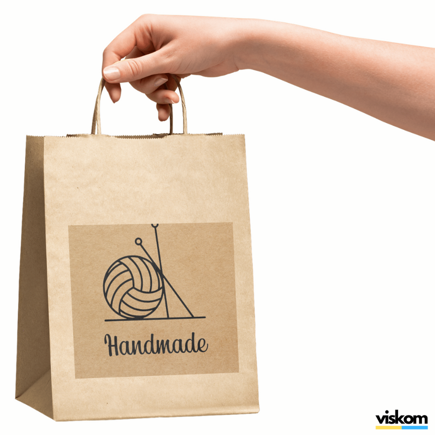 Kraft label 100x100 mm &laquo;Handmade 12&raquo; (100 pcs/roll) self-adhesive 100100brownhandmade12 photo