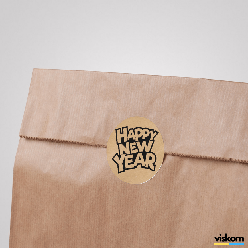 Етикетка крафт ⌀50 мм &laquo;Happy New Year 04&raquo; (250 шт/рулон) 50HappyNewYear04 photo