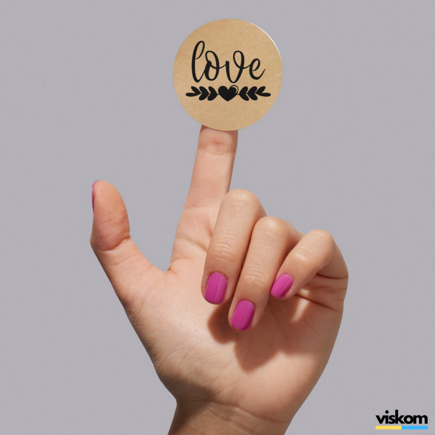 Етикетка крафт ⌀50 мм &laquo;Love 02&raquo; (250 шт/рулон) самоклеюча 50brownlove-02 фото