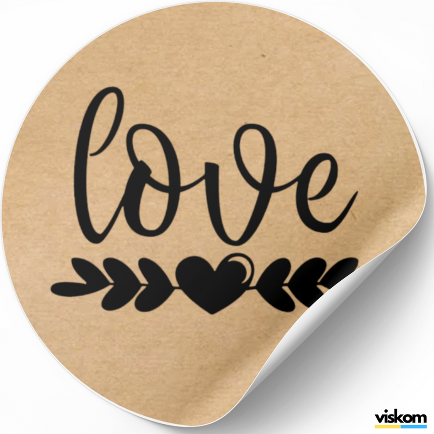 Етикетка крафт ⌀50 мм &laquo;Love 02&raquo; (250 шт/рулон) самоклеюча 50brownlove-02 фото