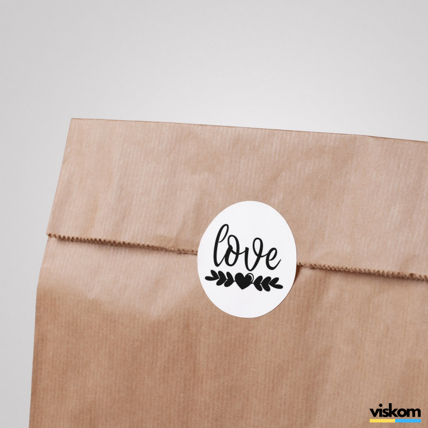 Етикетка біла ⌀50 мм &laquo;Love 02&raquo; (250 шт/рулон) самоклеюча 50whiteLove02 фото