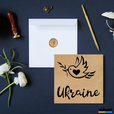 Етикетка крафт 100x100 мм "Ukraine Bird" (100 шт/рулон) з друком, самоклеюча Viskom 100100ukrainebird фото