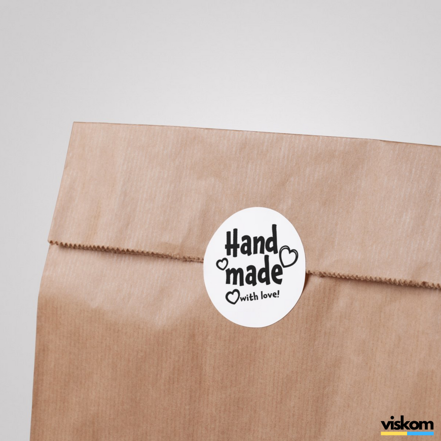 Beyaz etiket ⌀50 mm &laquo;Handmade 02&raquo; (250 adet/rulo) kendinden yapışkanlı 50whitehandmade02 photo
