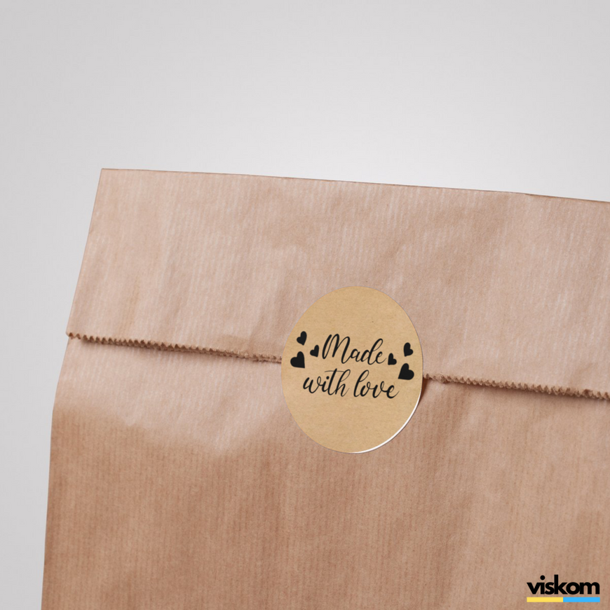 Kraft etiket ⌀50 mm &laquo;Made with love 02&raquo; (250 adet/rulo) kendinden yapışkanlı 50brownmadewithlove02 photo
