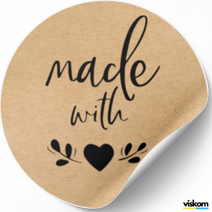 Kraft etiket ⌀50 mm &laquo;Made with love 03&raquo; (250 adet/rulo) kendinden yapışkanlı 50brownmadewithlove03 photo