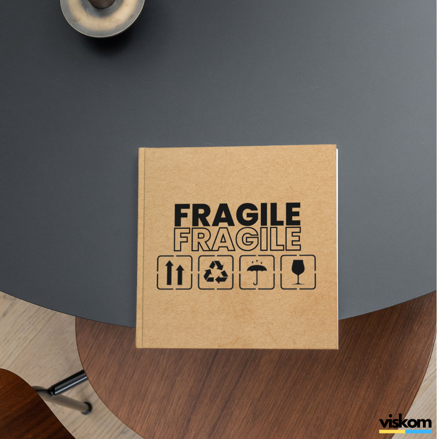 Kraft label 100x100 mm &laquo;Fragile 02&raquo; (100 pcs/roll) self-adhesive 100100brownFragile02 photo