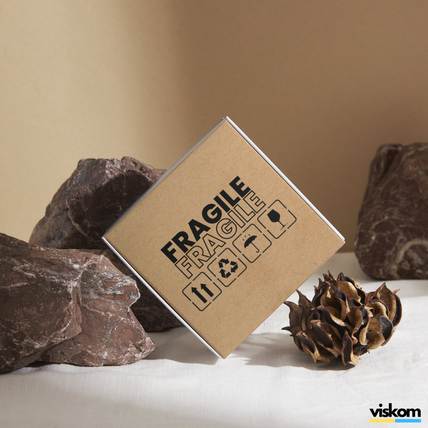 Kraft label 100x100 mm &laquo;Fragile 02&raquo; (100 pcs/roll) self-adhesive 100100brownFragile02 photo