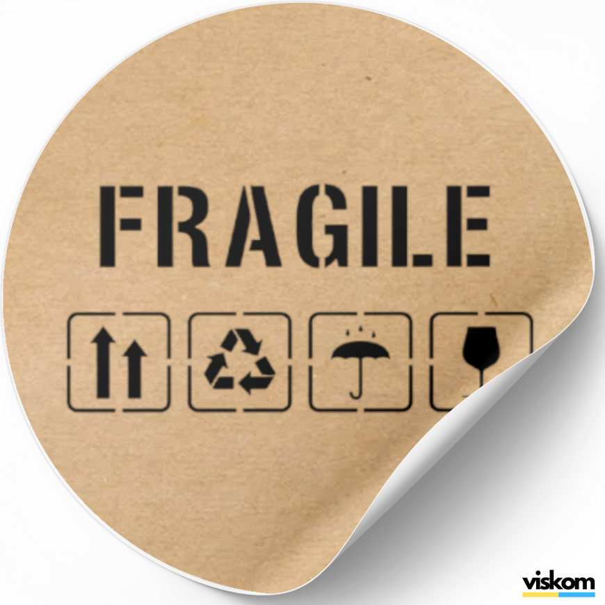 Etykieta Kraft ⌀50 mm &laquo;Fragile 01&raquo; (250 szt./rolka) samoprzylepna 50brownfragile01 photo