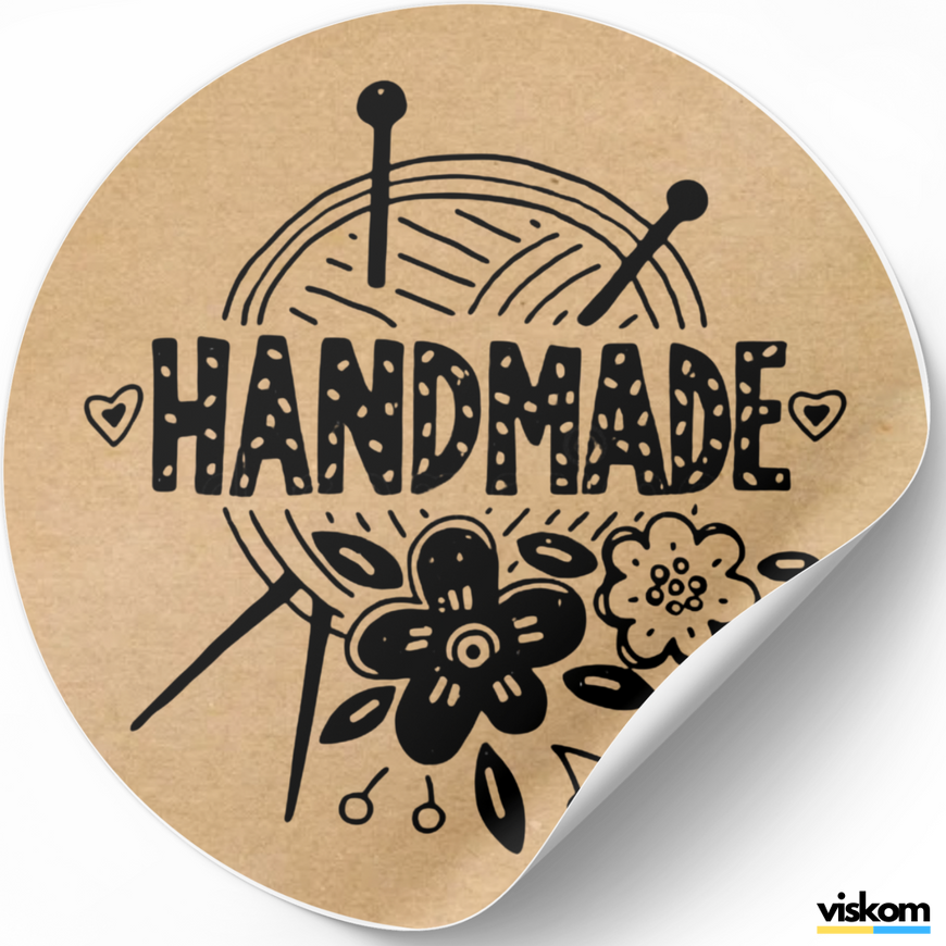 Kraft label ⌀50 mm &laquo;Handmade 10&raquo; (250 pcs/roll) self-adhesive 50brownhandmade10 photo