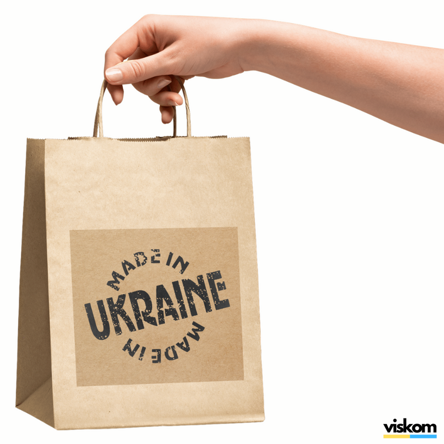 Etykieta Kraft 100x100 mm &laquo;Made in Ukraine 07&raquo; (100 szt./rolka) samoprzylepna 100100brownmadeinukraine07 photo