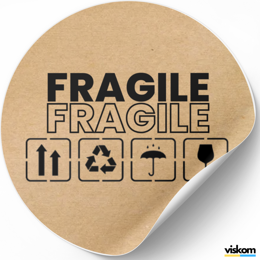 Etykieta Kraft ⌀50 mm &laquo;Fragile 02&raquo; (250 szt./rolka) samoprzylepna 50brownfragile02 photo