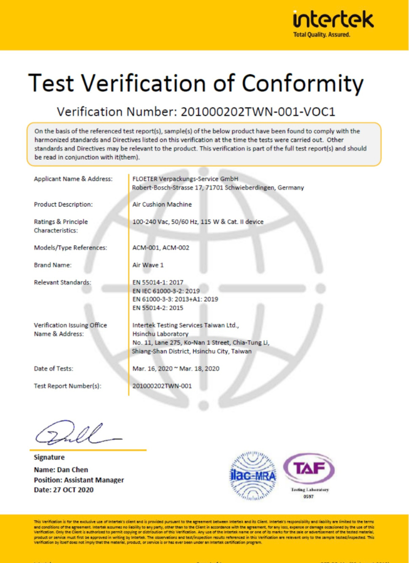 CE certificate AirWave 1