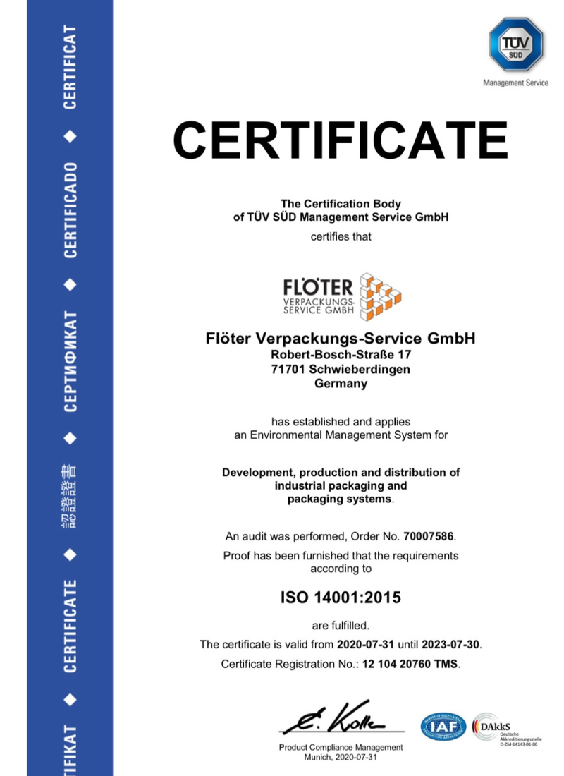 Flöter Verpackungs-Service GmbH ISO 14001 2015